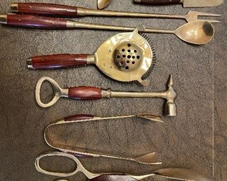 $150 Bar set brass nickel & wood handles 