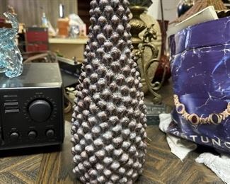 1970s Marcelo Fantoni signed, ceramic, purple, pinecone vase