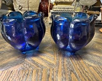 Pair of vintage guild, Spain, cobalt candleholders