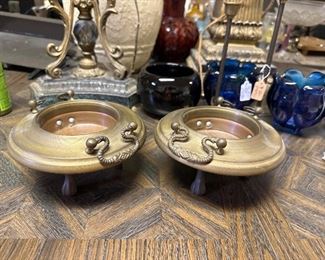 Pair of antique copper braziers