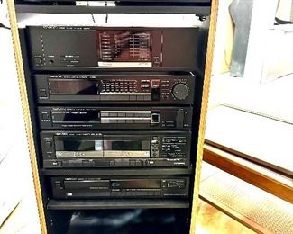 1980s Kenwood 6 component Stereo Set with cabinet.  Turntable, Power Amp, Control Amp, Syntheser Tuner, Double Cassett Deck, Compact Disk Player