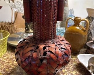 Japanese pintique bamboo Ikebana  split lacquered bamboo early 20th century