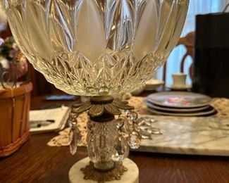 Vintage Italian pedestal bowl with crystals and marble base