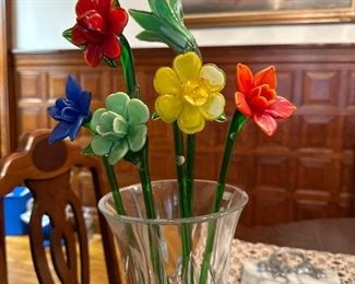 Mirano glass flowers with long green stems
