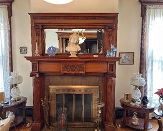 Beautiful hand, carved cherry fireplace mantle