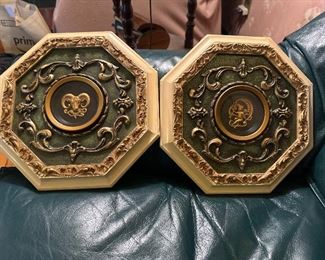 Antique octagon shaped astrological plaques. Aries and Virgo.