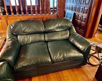 Hancock and Moore forest green leather sofa and loveseat