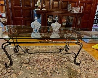 Metal and glass coffee table. Has matching and table.