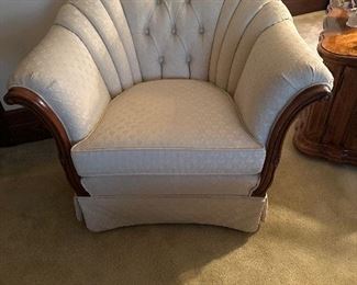 Cream color Kingsley fabric, and Fruitwood chair