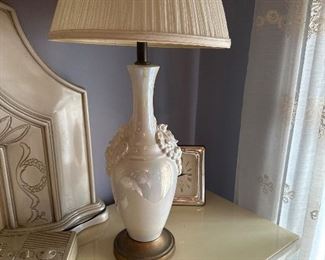 Vintage pair of iridescent grape lamps with brass base