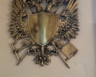 Mid century German Nordic, large brass coat of arms