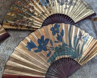 Large gold Chinese wall fans