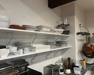 Pasta makers, dishes, copper pots and pans etc