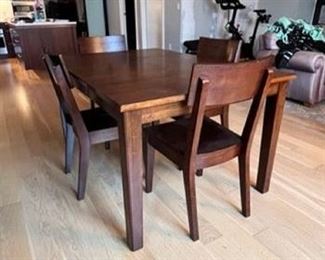 $500 USD     Wood Extending Dining Set w/Table & 4 Chairs AW159-1      Description: Great minimal design and a small footprint perfect for smaller spaces or urban living.  This table is easily extended.

Dimensions:

Table: 60 x 40 x 30.5 in  (includes 20 in leaf)
Chairs: 17.5 x 20 x 35 Seat Height 18 Depth 17
Condition: In overall good condition with some stains on the table top. Table and chairs are sturdy.

Location: Local pick up NW Portland, OR. 