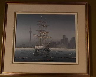 Ben Jensen oil of Boat in Toronto harbour