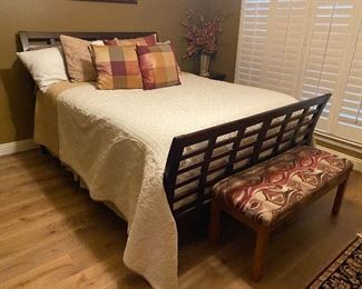 queen bed and bench