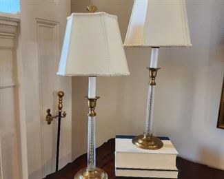Pair of Glass and Brass Lamps