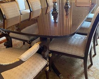 Fabulous Henkel-Harris double pedestal dining table. 3 leaves and  44 inches wide