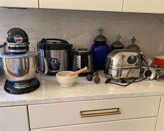 Great kitchen small appliances, pots, crystal stemware and other