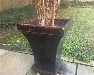 Pair of black garden urns