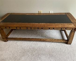 Vintage oak with black leather inset coffee table