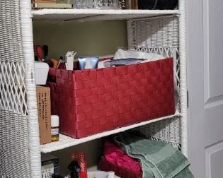 wicker shelf unit, contents NOT included