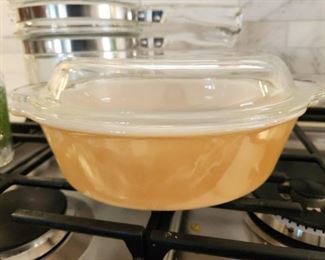 Peach Lustre Casserole, Pyrex and Other Mid Century Dishes