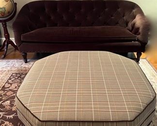 VELVET SOFA & PLAID OTTOMAN 