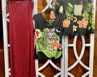 1990s /2000s long leopard slinky dress by ‘PerSeption’ .2 piece tiger top set from the 1990s /2000s by ‘Valentina’.