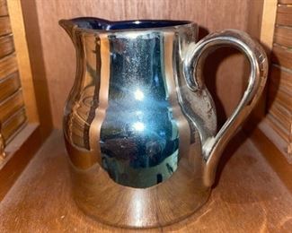 Silver Plated Porcelain Pitcher Signed 1929!