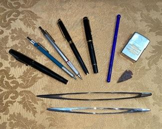 Monteverede Invincia Carbon Fiber Pen, Unique Letter Openers, Waterman Paris Fountain Pen, Pelikan Germany Fountain Pen, Commodore Perry Glass Stir Stick, Vintage Zippo Lighter, Indian Arrowhead!