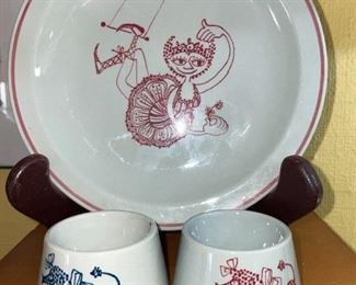 Bjorn Wiinblad Nymolle Faience Plate, Bowl & Egg Cups!