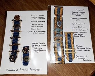 Much costume jewelry and related items. Daughters of the American Revolution pins, medals and ribbons