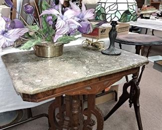 Much antique and modern furniture. Antique walnut table w/ marble top