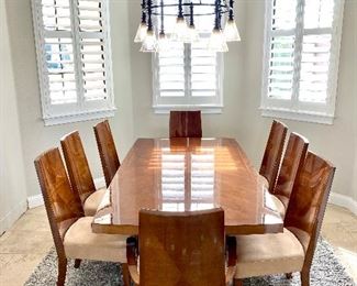 Artedi Art Deco Arch Pedestal Burl Wood Dining Set