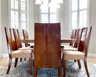 Artedi Art Deco Arch Pedestal Burl Wood Dining Set
