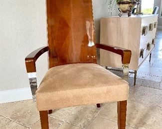 Artedia Art Deco Arch Pedestal Burl Wood Dining Set