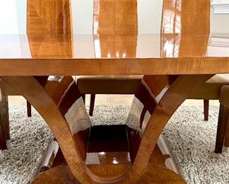 Artedi Art Deco Arch Pedestal Burl Wood Dining Set