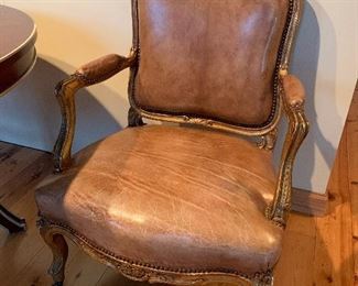 Pair of Louis XV style chairs upholstered with leather - great condition