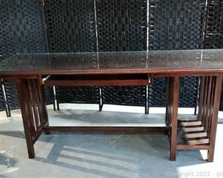 Cherry Finish Computer Desk with Glass Protector Top