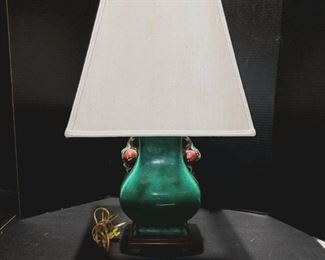 Green Crackle Finish Lamp with Fruit Handles