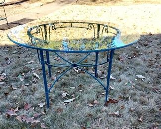 Glass Top Patio Table with Wrought Iron Base