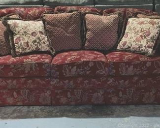 Lovely Miles Talbott 3 Person Burgundy Gold Sofa Throw Pillows Included