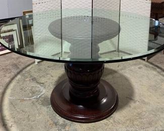 Mahogany Pedestal Glass Top Dining Table
