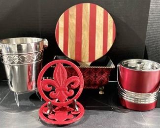 Regal Red Ice Buckets Trivets Etc