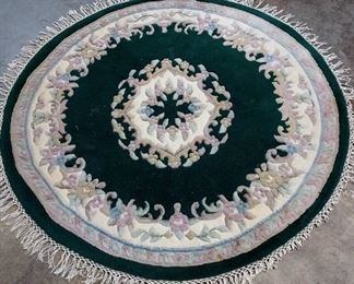 Round Cream Green Fringed Area Rug