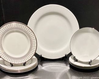 Waterford and Rosenthal Plates White Silver Trim