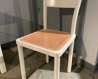 White Wooden Side Chair with Cane Seat