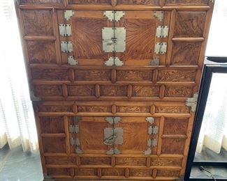 Elmwood Asian chest on chest.  Can separate to 2 chests with the extra base