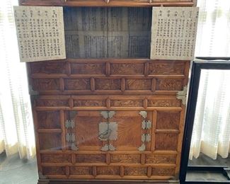 Elmwood Asian chest on chest.  Can separate to 2 chests with the extra base